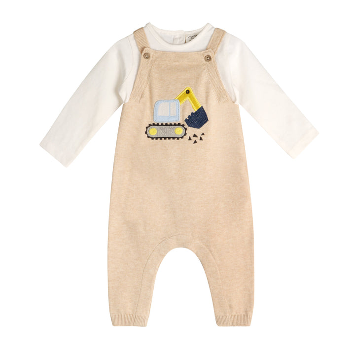 Organic Cotton Excavator Truck Embroidered Baby Overall Set