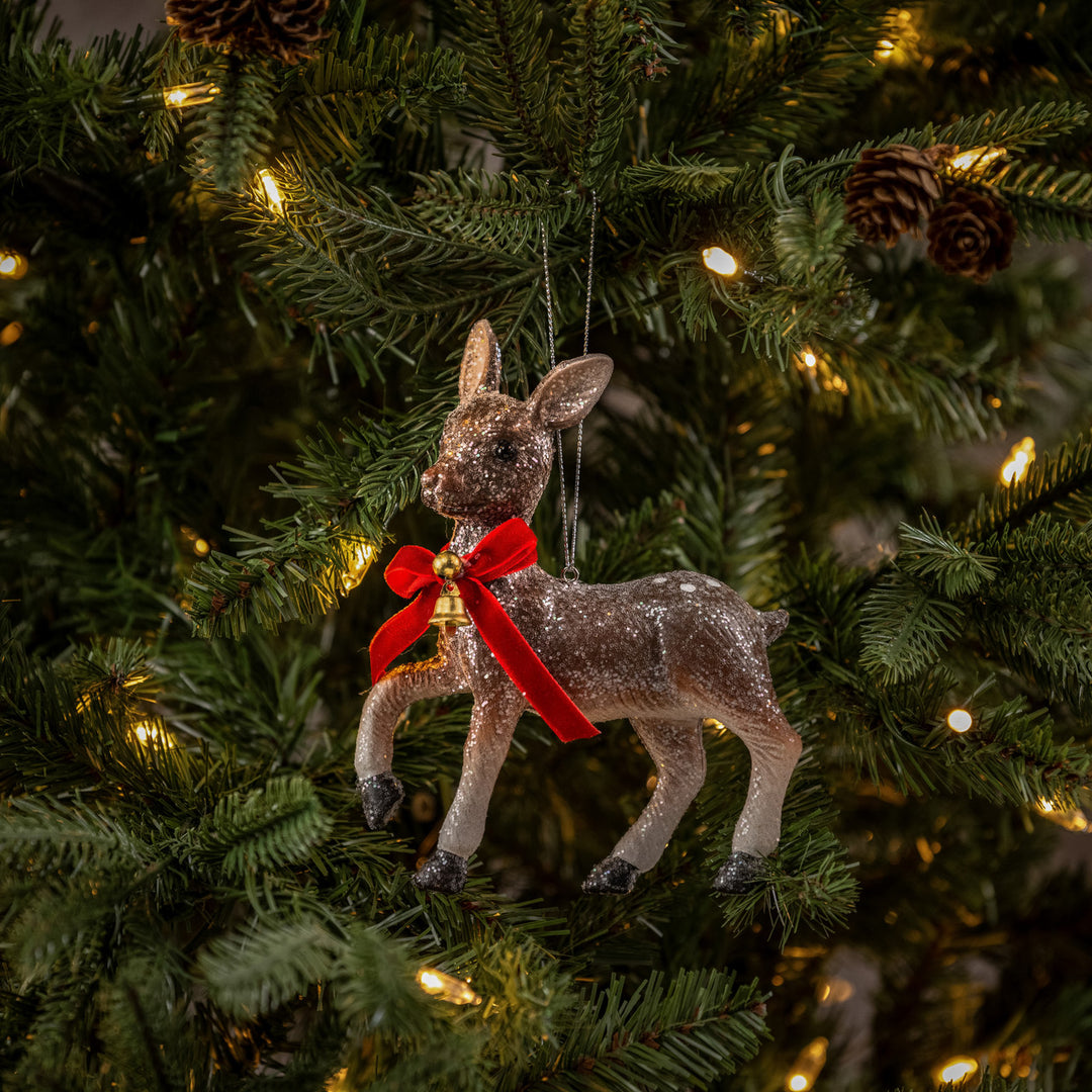 Glittered Brown Deer Ornament