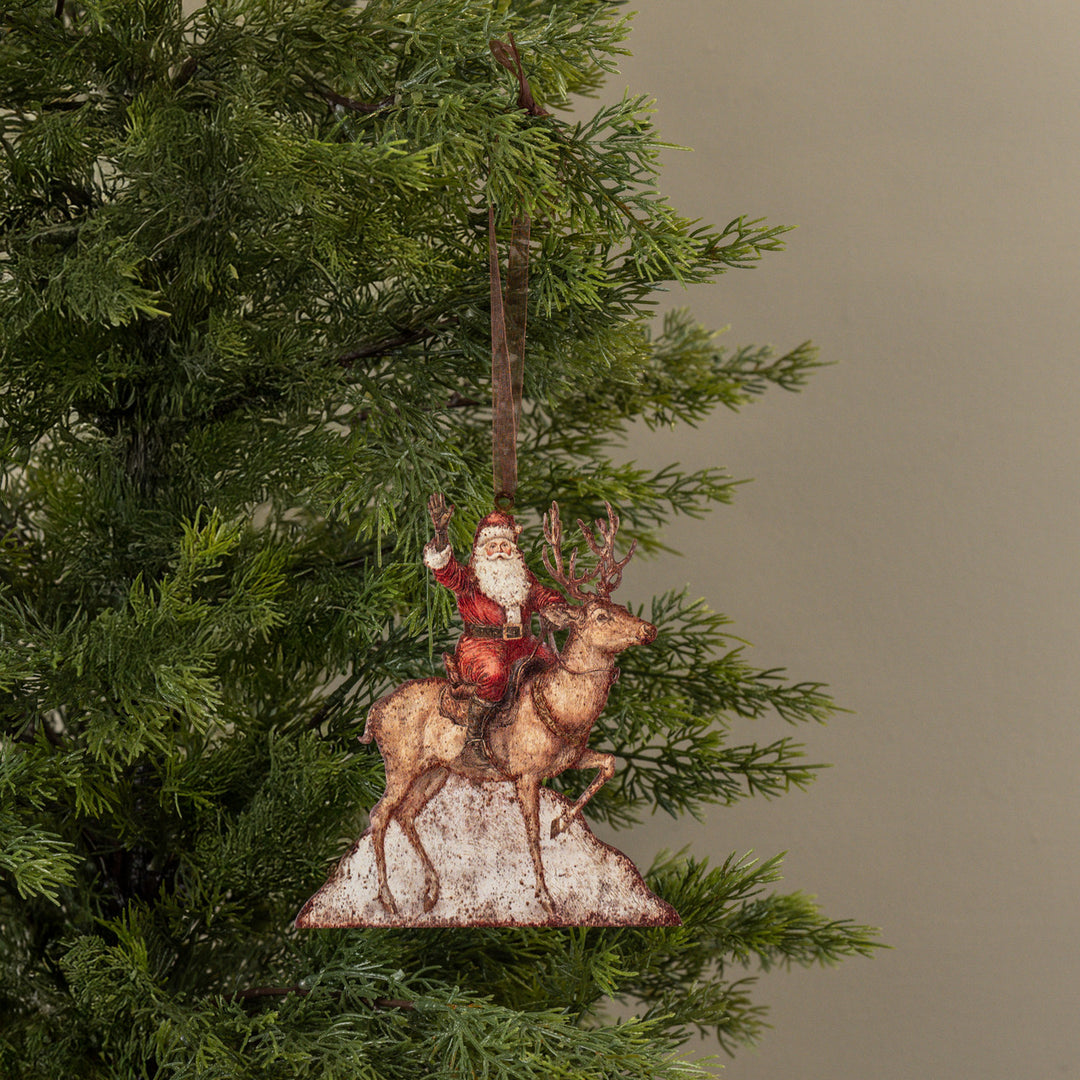 Metal Santa On Reindeer Ornament