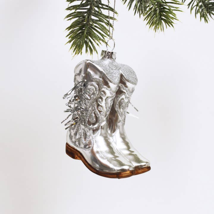 Silver Cowboy Boot Ornament