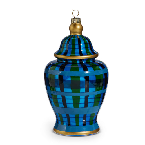 Ginger Jar In Black Watch Plaid Ornament