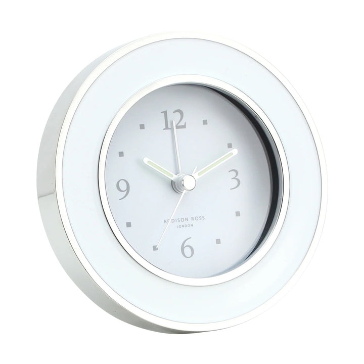 White Enamel & Silver Alarm Clock