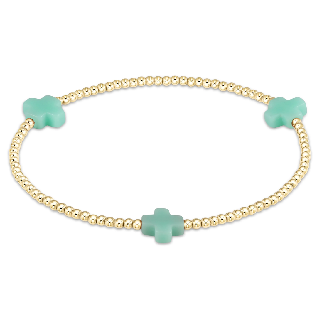 Signature Cross Gold Pattern 3mm Beaded Bracelet - Mint