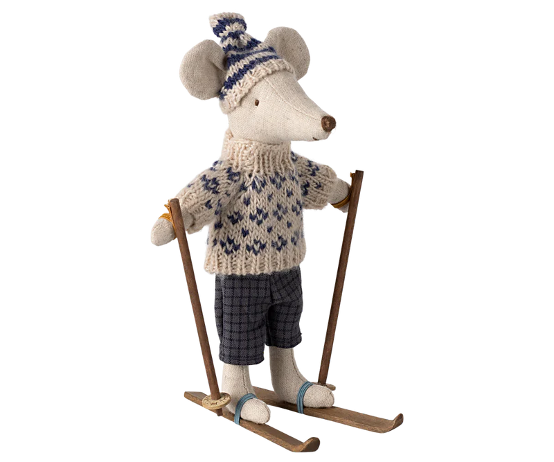 Maileg - Winter Mouse With Ski Set, Dad - Blue