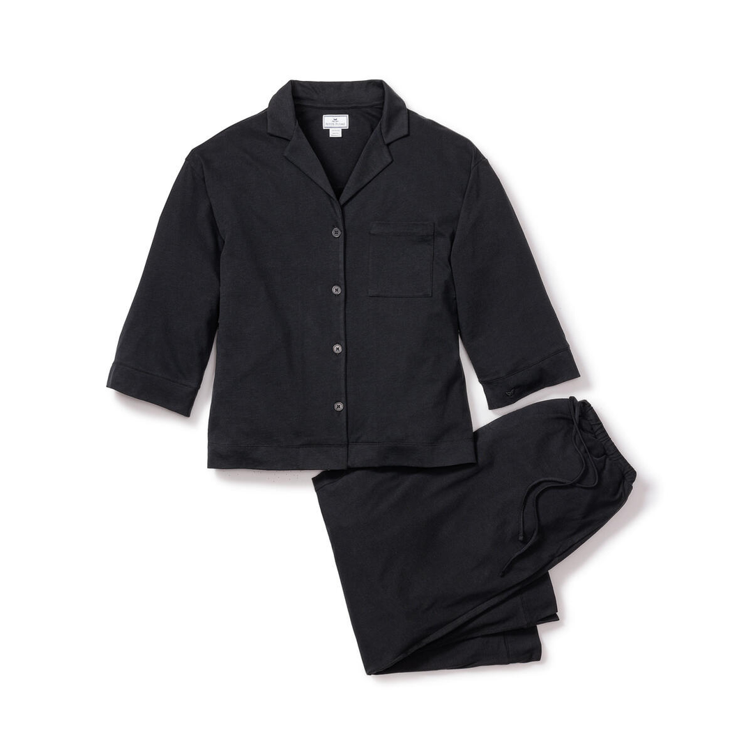 The Olivia Wide Leg Pima Pajama Set in Black