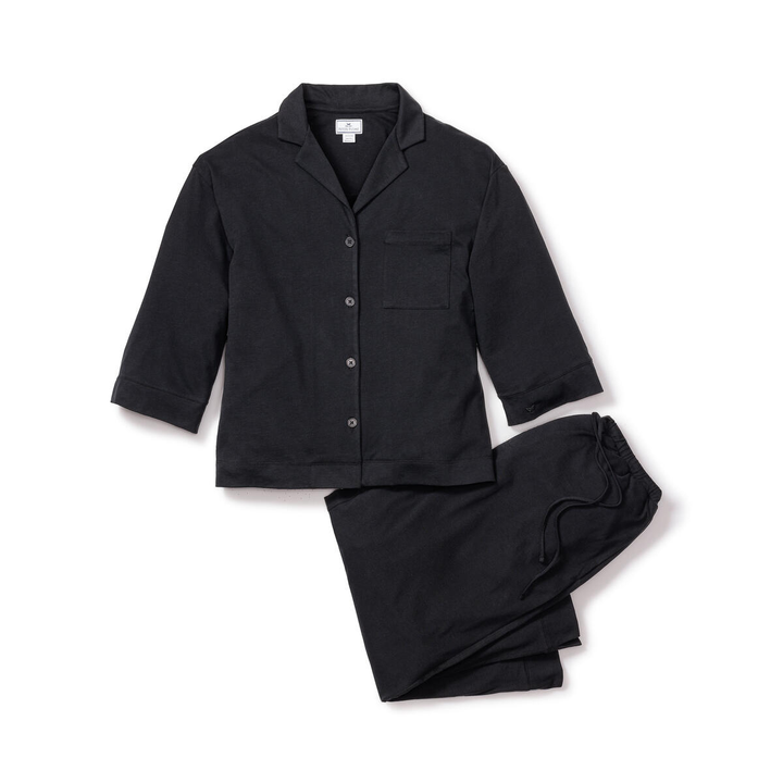 The Olivia Wide Leg Pima Pajama Set in Black