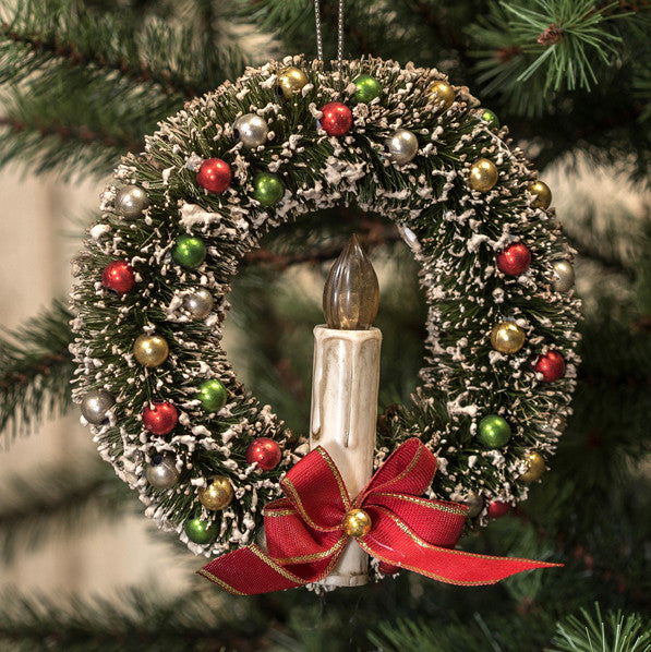Bottle Brush Wreath With Candle Ornament