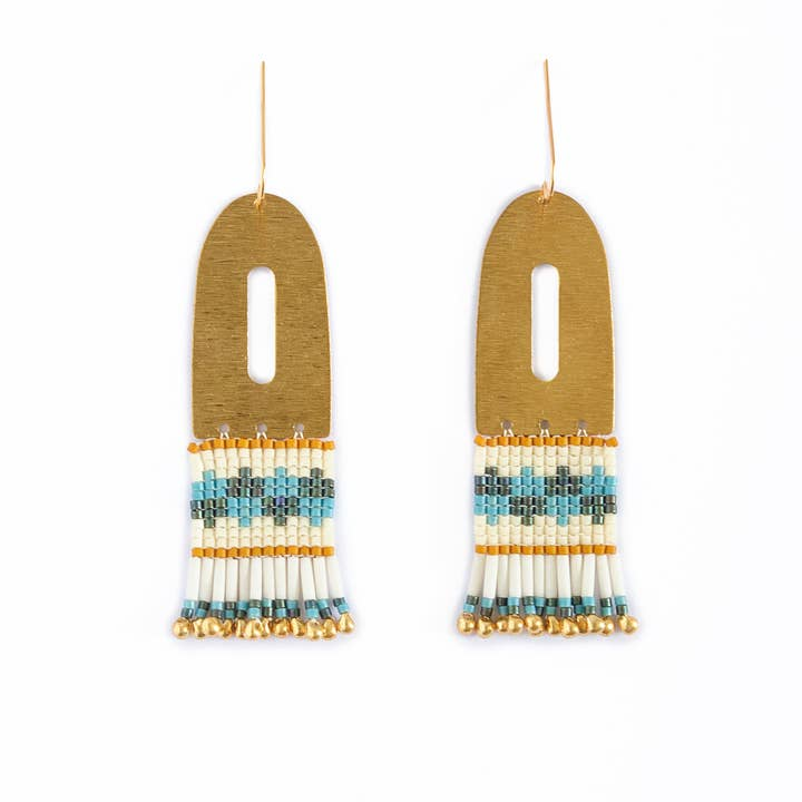 Color Block Beaded Earrings Green Aqua