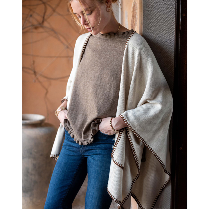 Whipstitch Travel Wrap In Cream & Bronze