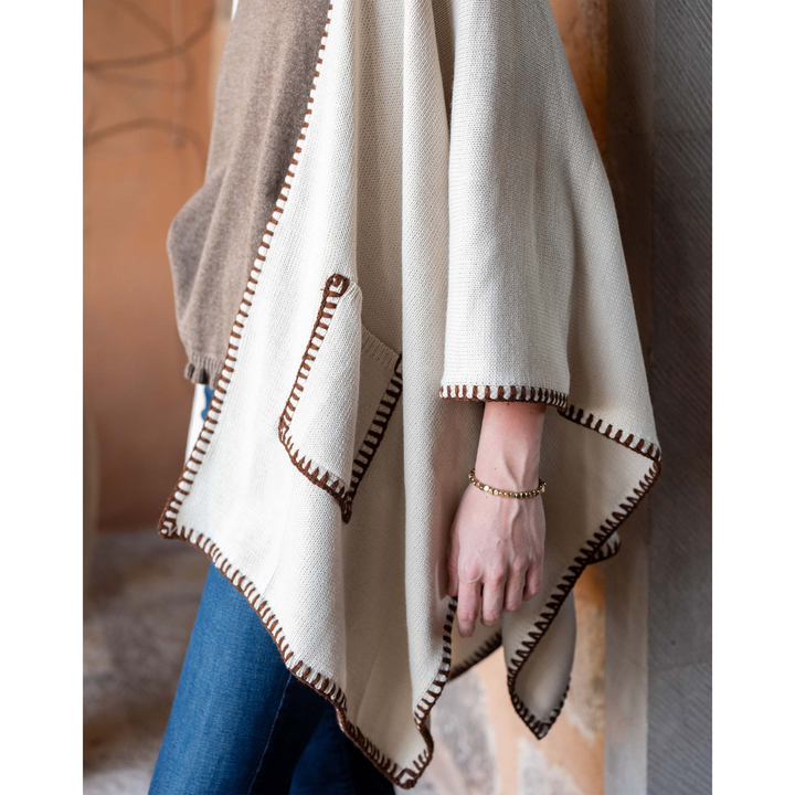 Whipstitch Travel Wrap In Cream & Bronze