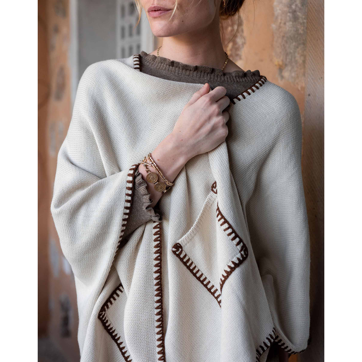 Whipstitch Travel Wrap In Cream & Bronze