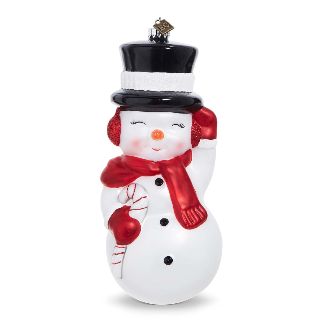 Snowman Holding a Candy Cane Ornament