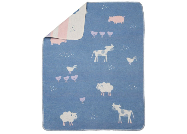 Juwel Baby Blanket Farm Life Blue 27.5" x 36"