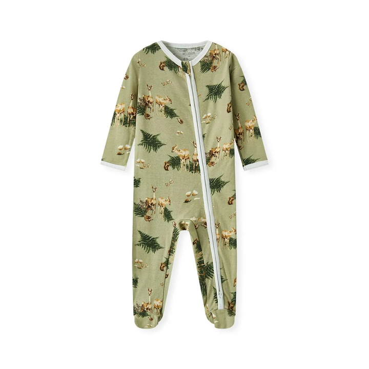 Organic Cotton Zipper Footed Romper Forest Party