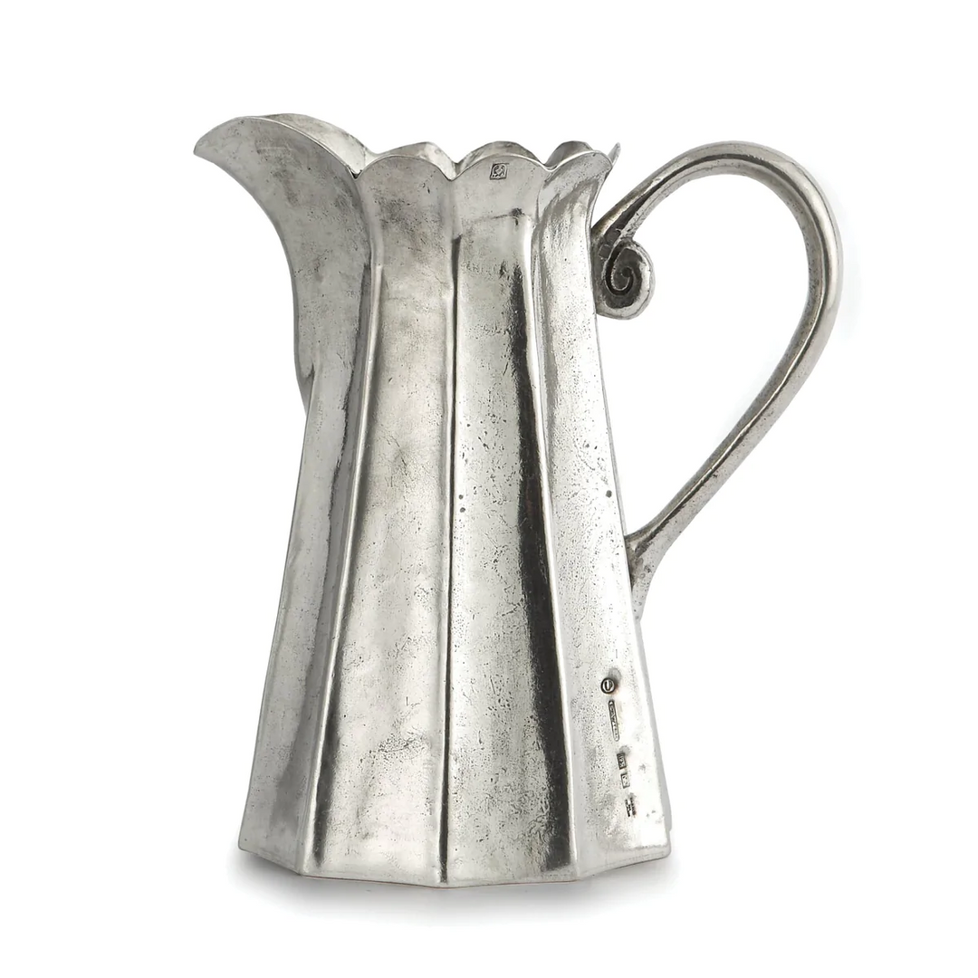 Vintage Pewter Tall Scalloped Pitcher