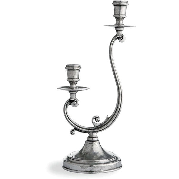 Vintage Pewter Medium 2-Arm Candle Holder