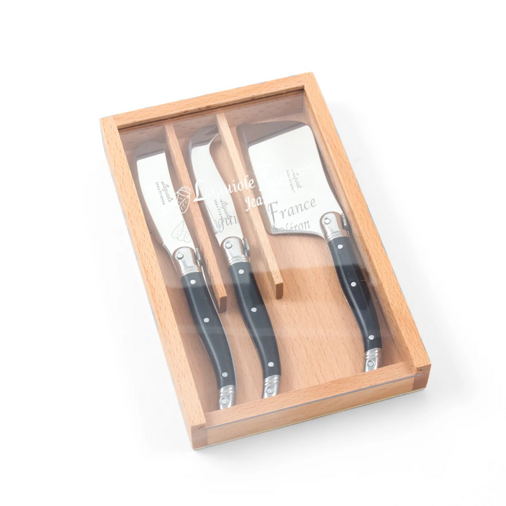 Laguiole Mini Black Cheese Set In Wood Box