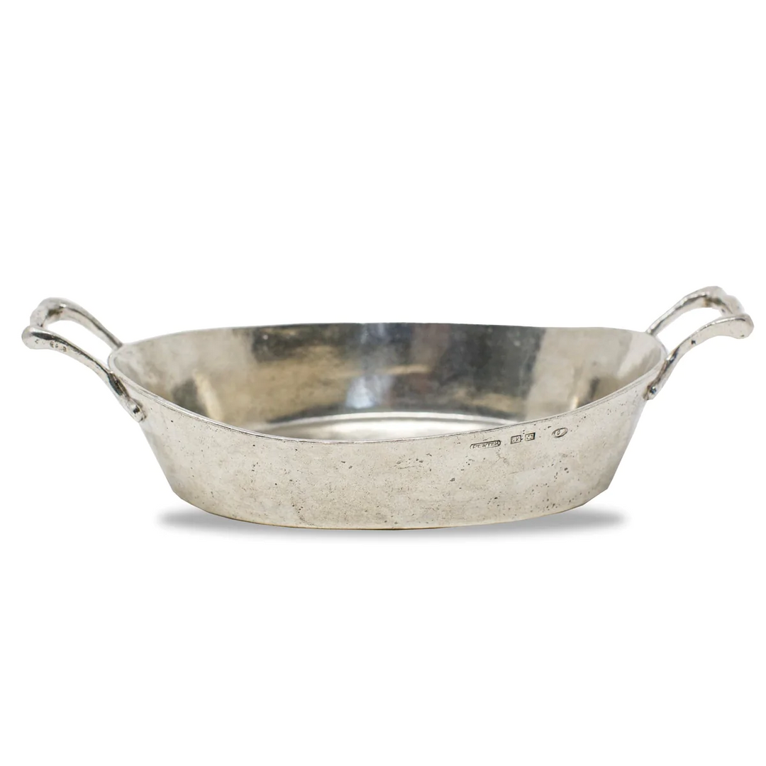 Vintage Oval Pewter Bowl With Handles