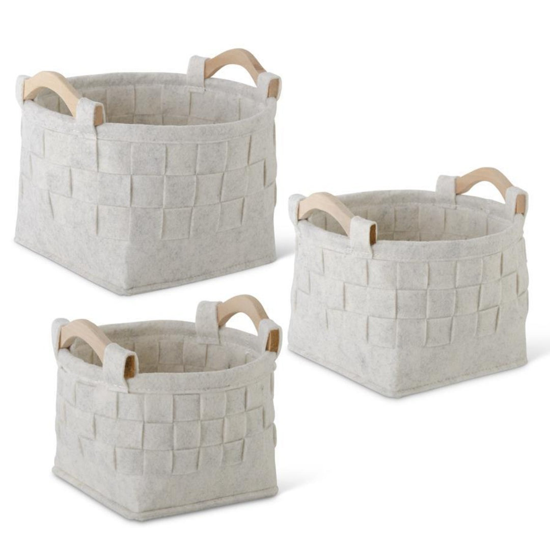 Nesting Woven Cream Felt Baskets Set of 3