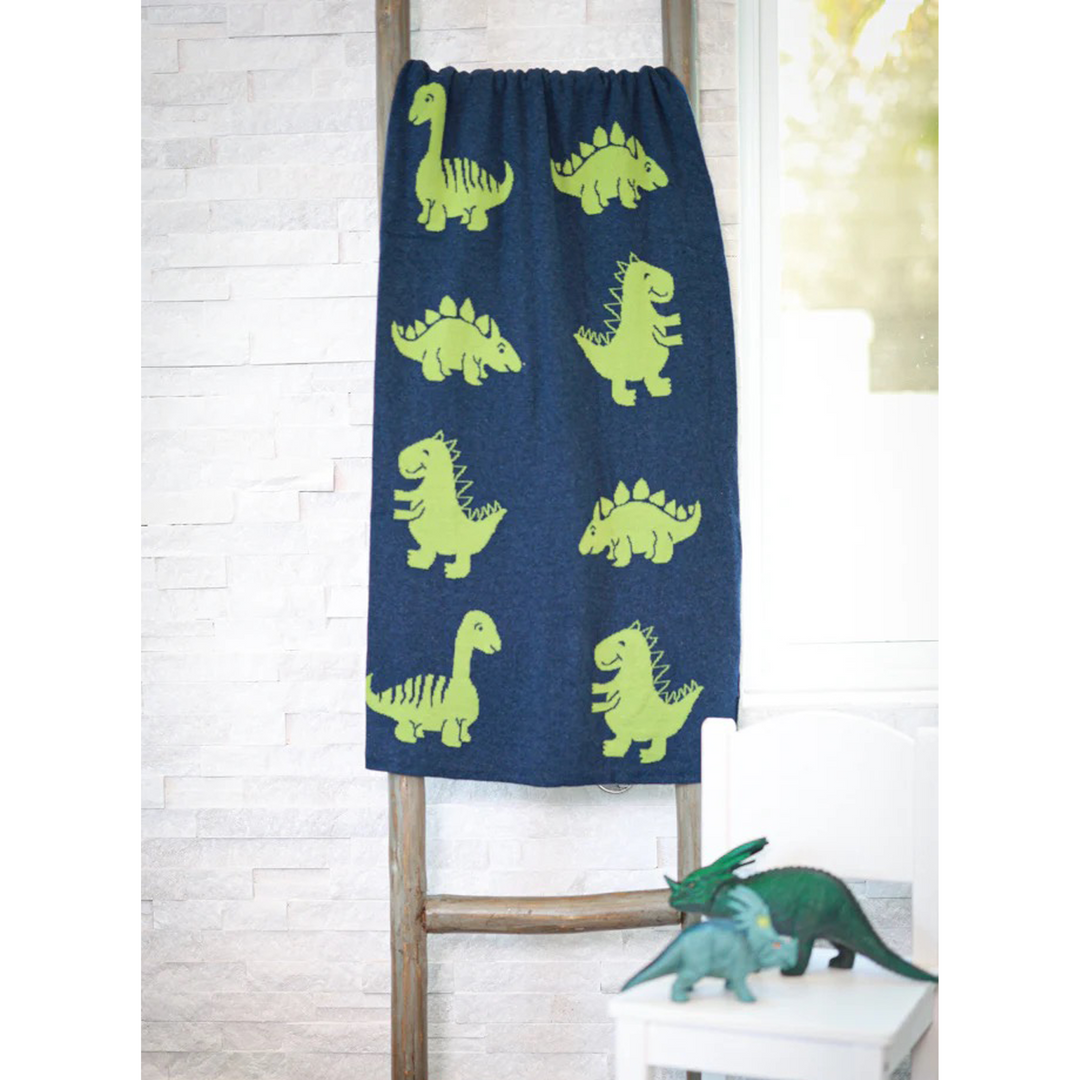 Reversible Dino Baby Blanket Navy Green