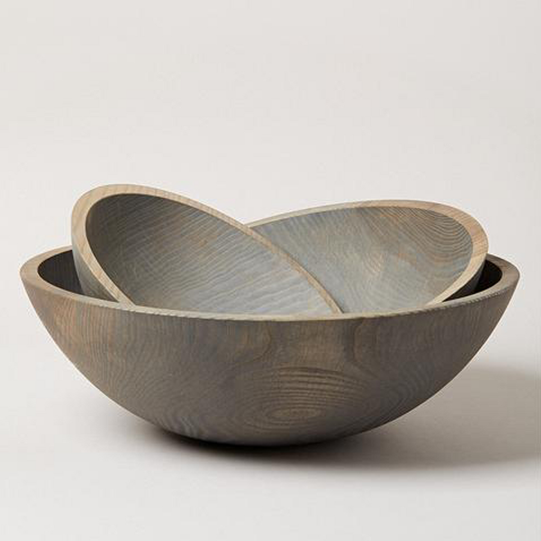 Grey Crafted Wooden Bowl 12in