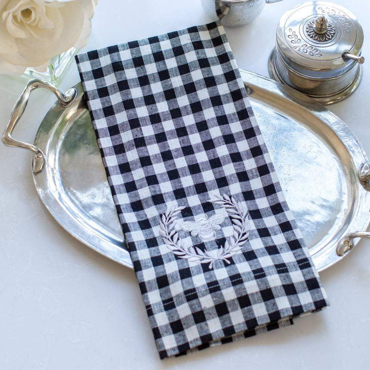 Black Checkered Bumble Bee Tea Towel