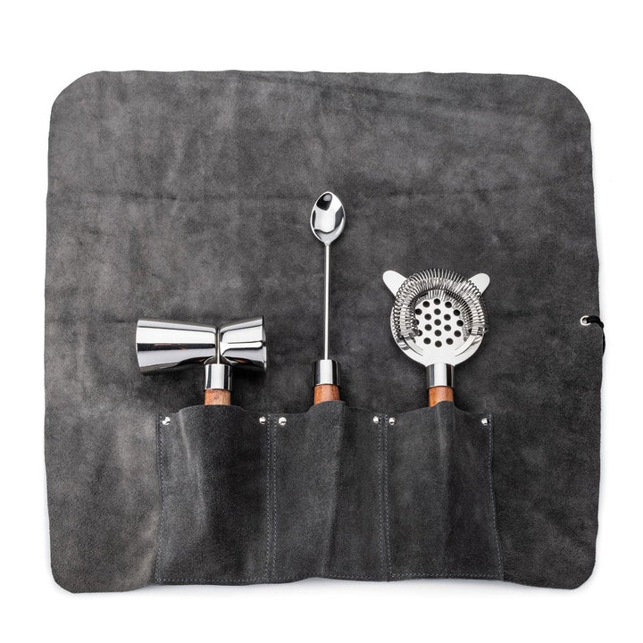 Bar Tool Set Acacia + Leather Case By Simon Pearce